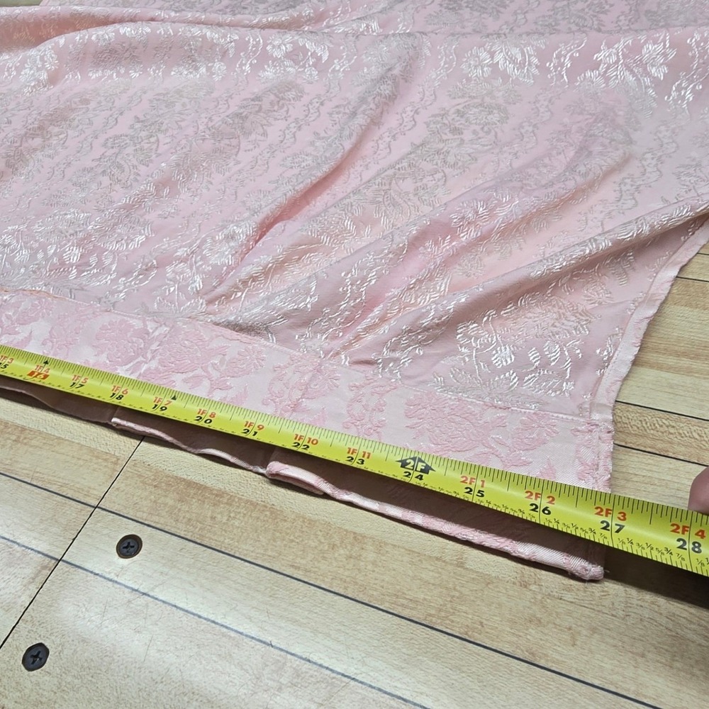 Vintage Damask Curtain Panels 4pc Pink Pinch Pleat Floral Brocade Window Decor - Picture 4 of 7
